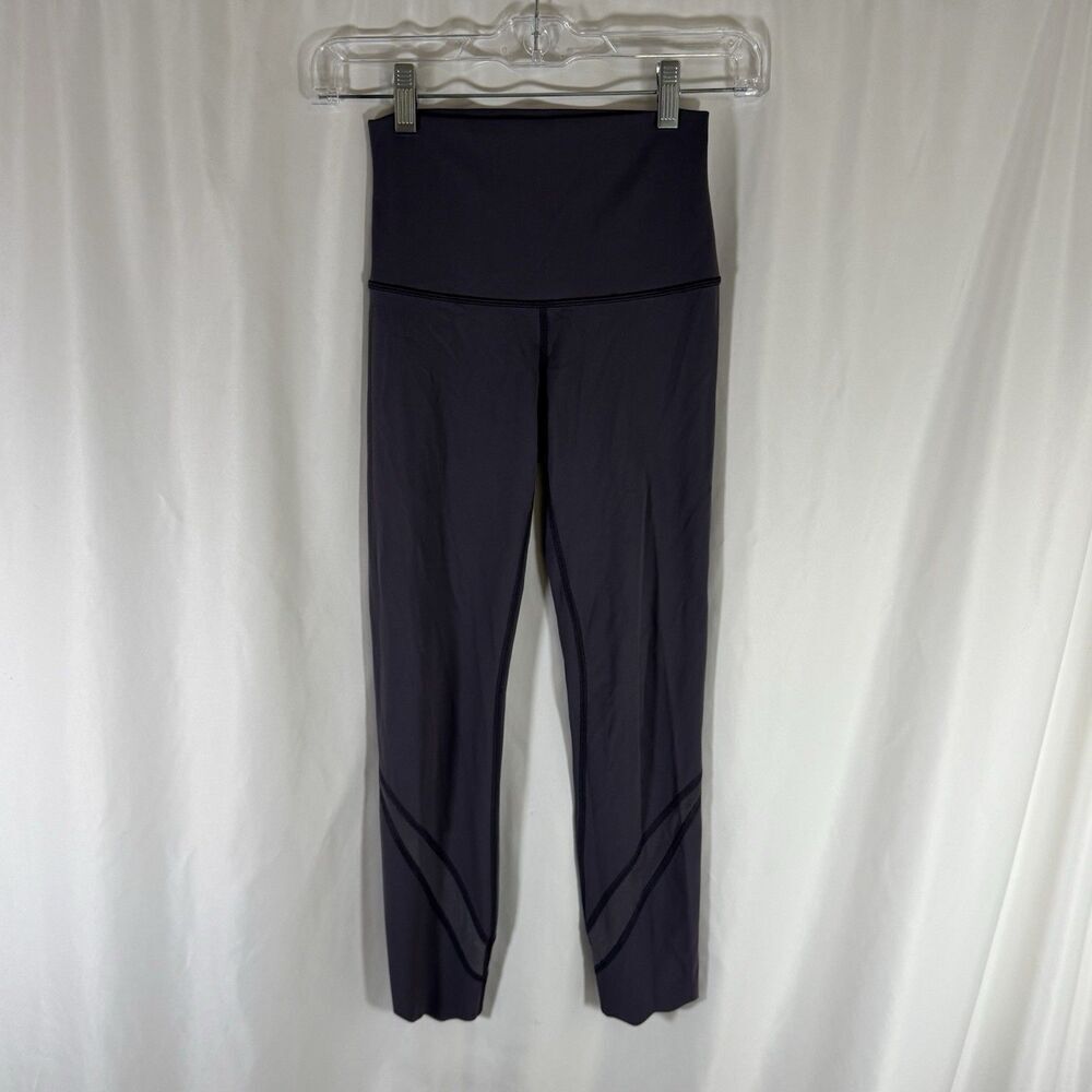 Lululemon Leggings Womens 2 21" Waist Grey Pull On Stretch 24" Inseam Mesh